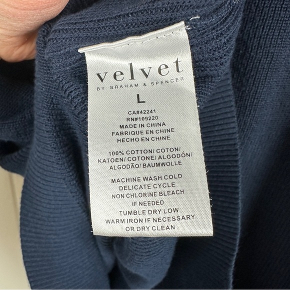 Velvet by Graham & Spencer Navy Blue Cotton Pullover Sweater Size Large - Picture 4 of 6